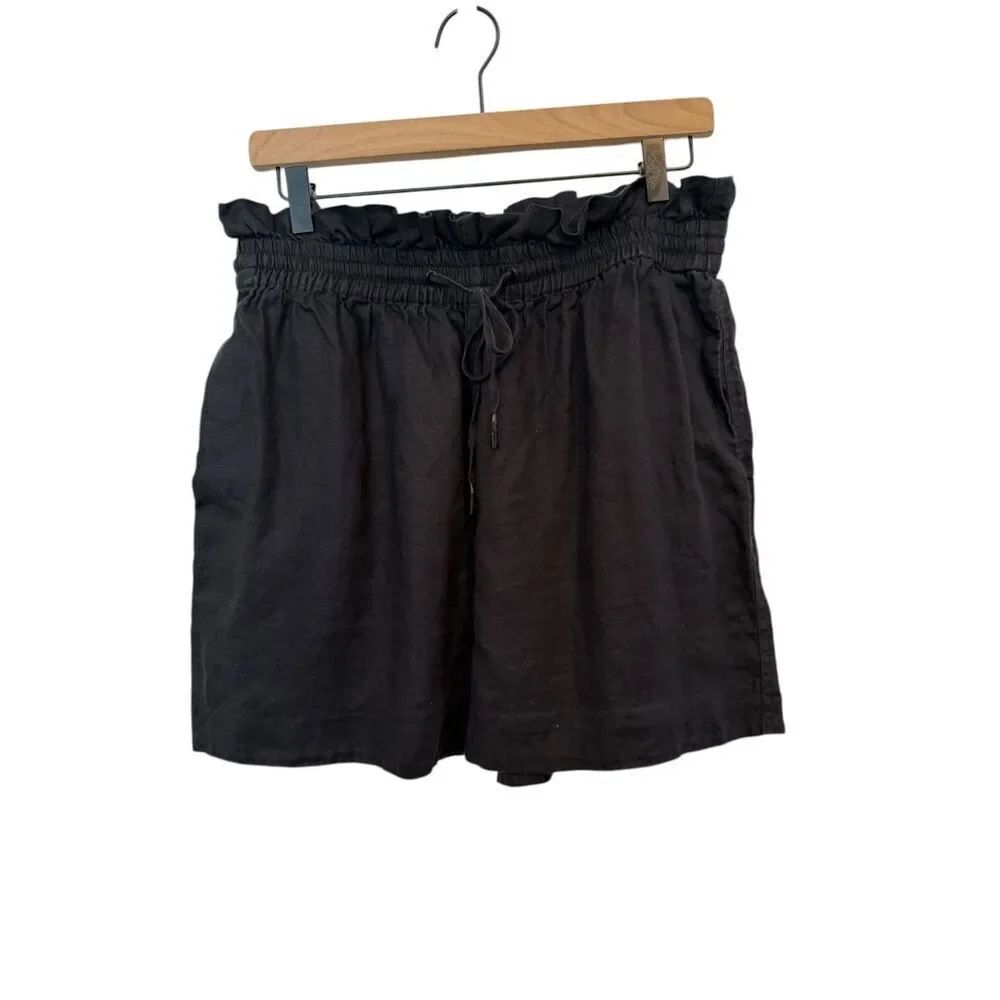 Allsaints Lily Linen Paperbag Shorts Size Black 10